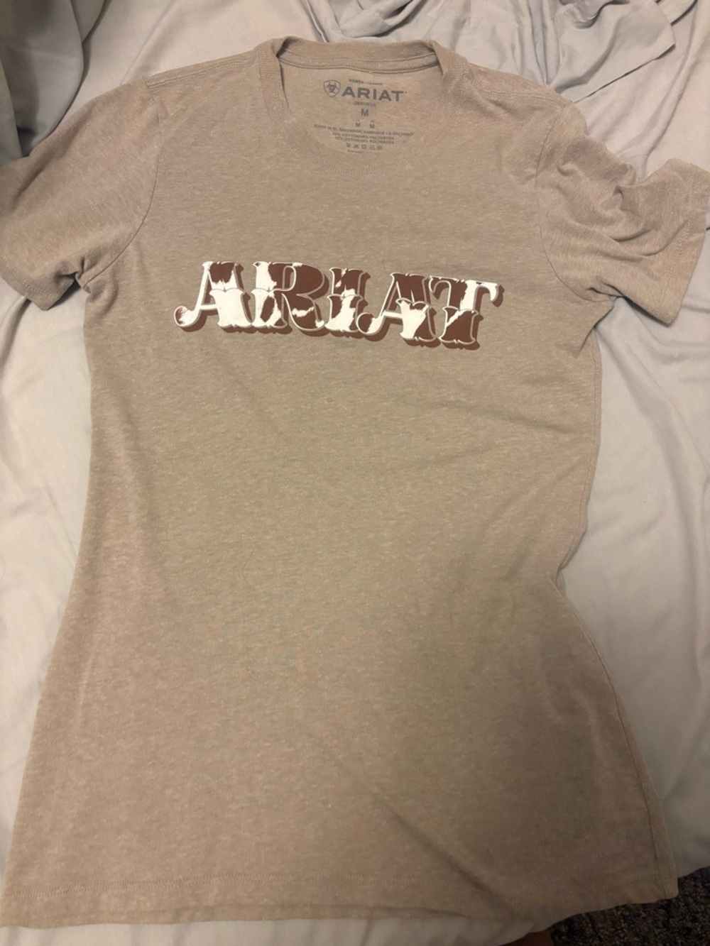 Ariat Beige Short Sleeve Logo Tee with Brown & White Graphic